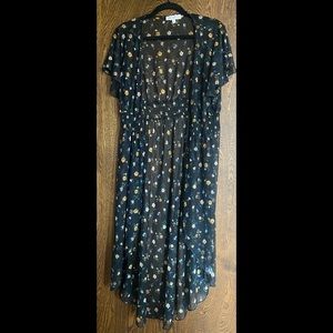 Coverall, sheer, black, floral detail, flowy, short sleeve
